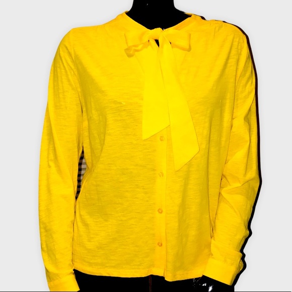 Boden Rachel Tie Neck Button-up Jersey Shirt Maize Yellow - Size US 16 - Picture 5 of 12